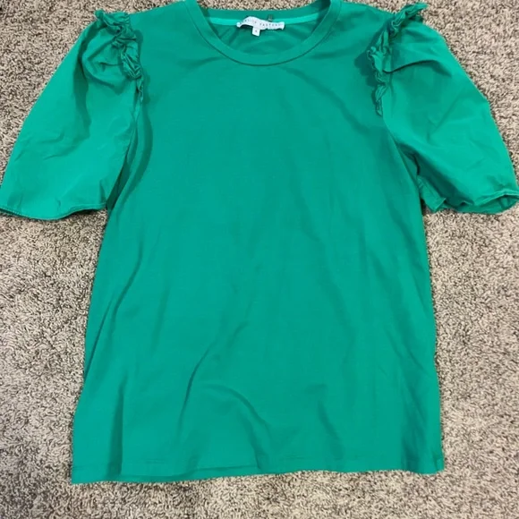 English factory green ruffle sleeve T-shirt - Picture 2 of 3